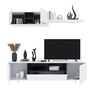 Parete Attrezzata Mobile Swiss Mobile Soggiorno TV Mensola Modulo Sospeso Salotto Legno Base Televisione Sala da Pranzo Design 200 x 41 x 46 cm Bianco
