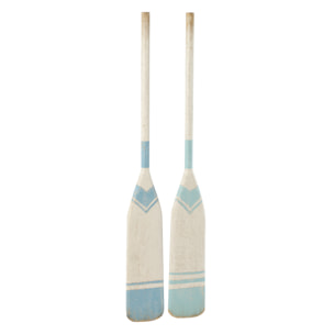 J-Line Pagaie à Motifs décorative - bois - blanc/bleu clair - 2 pièces