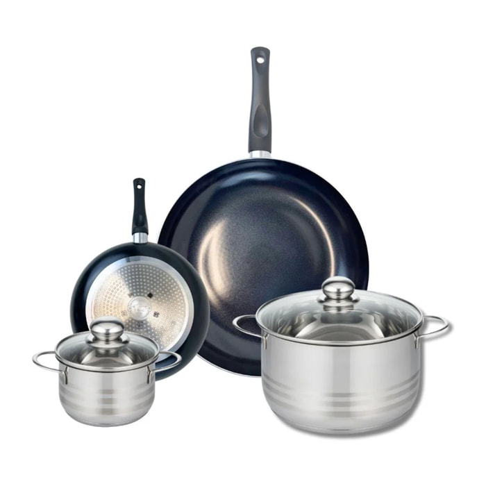 Ensemble de 2 Poêles de cuisson 20 et 32 cm et 2 faitouts 16 et 24 cm Elo Prima Brillant