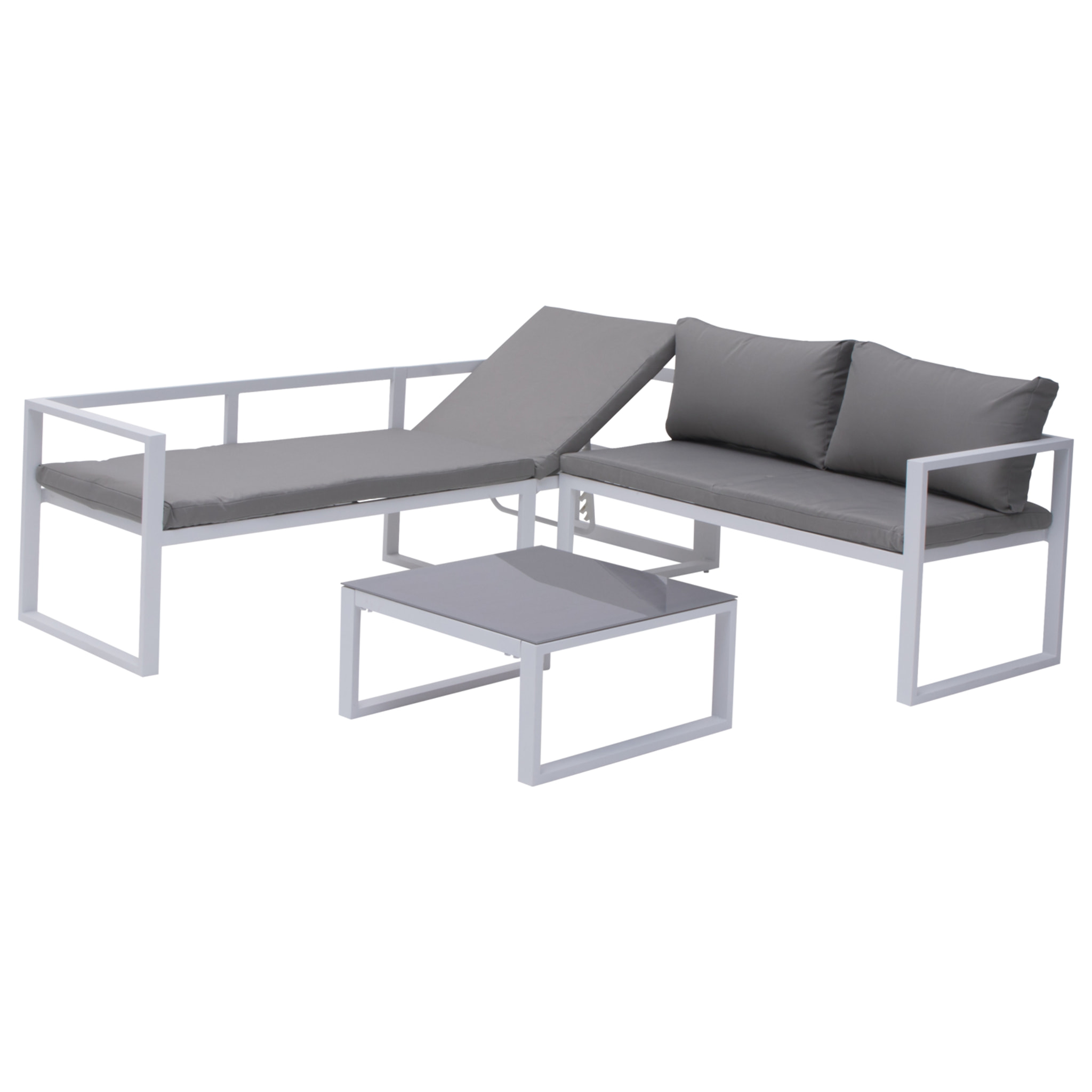 Salon de jardin modulable IBIZA en tissu gris 7 places - aluminium blanc