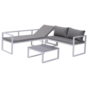 Salon de jardin modulable IBIZA en tissu gris 7 places - aluminium blanc