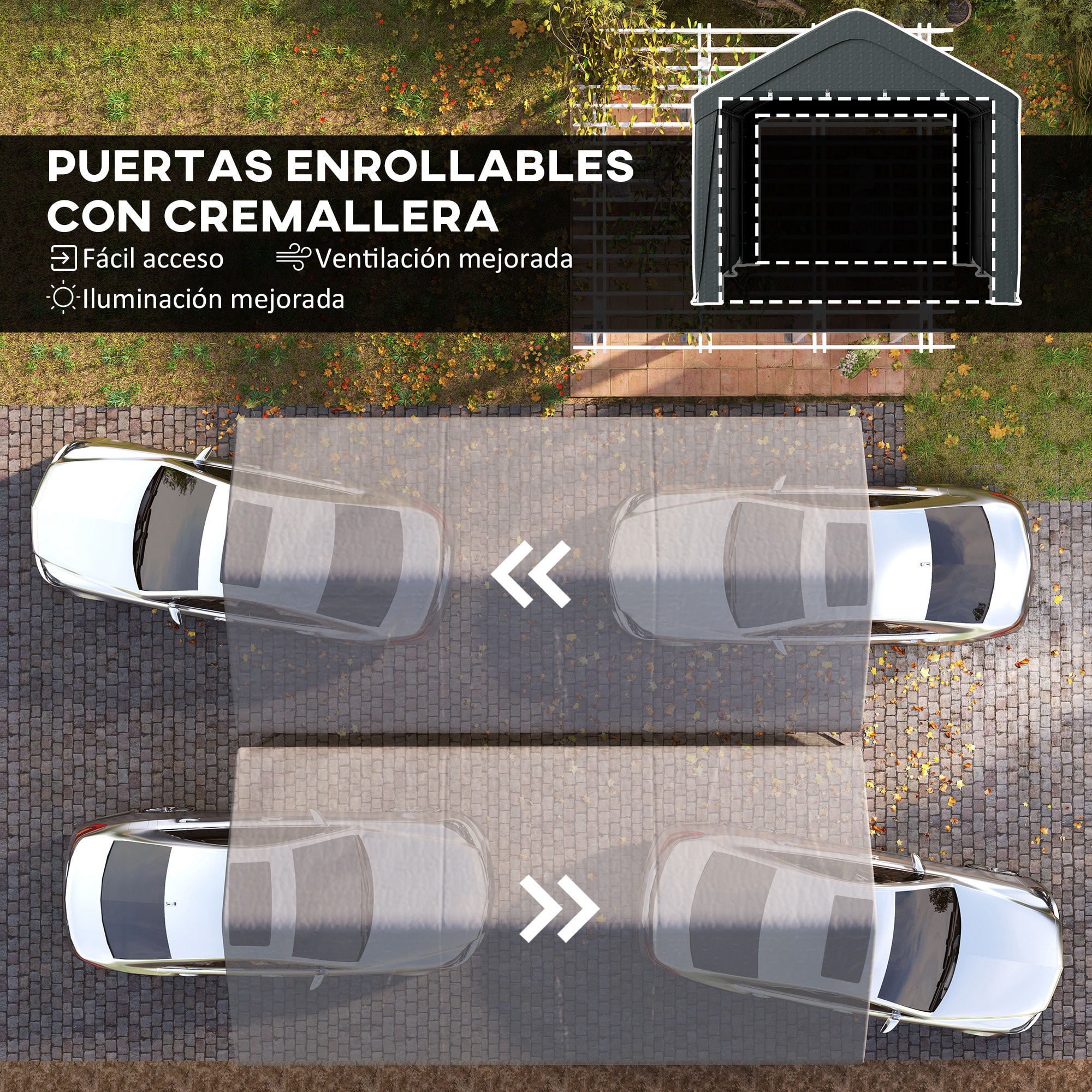 Carpa Garaje 6x3 m Garaje Exterior para Coche Impermeable Cobertizo de Exterior Anti-UV con Paredes Laterales Desmontables y 2 Puertas con Cremallera Gris Oscuro