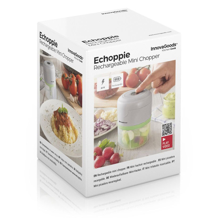 Mini tritatutto ricaricabile portatile echoppie innovagoods - grigio, verde e trasparente - 250 ml