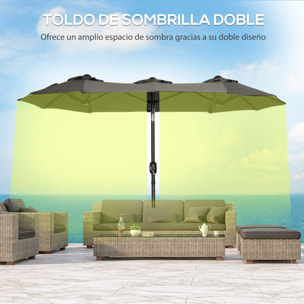 Sombrilla Doble 285x147x227 cm con Inclinación 45° Manivela para Terraza Gris