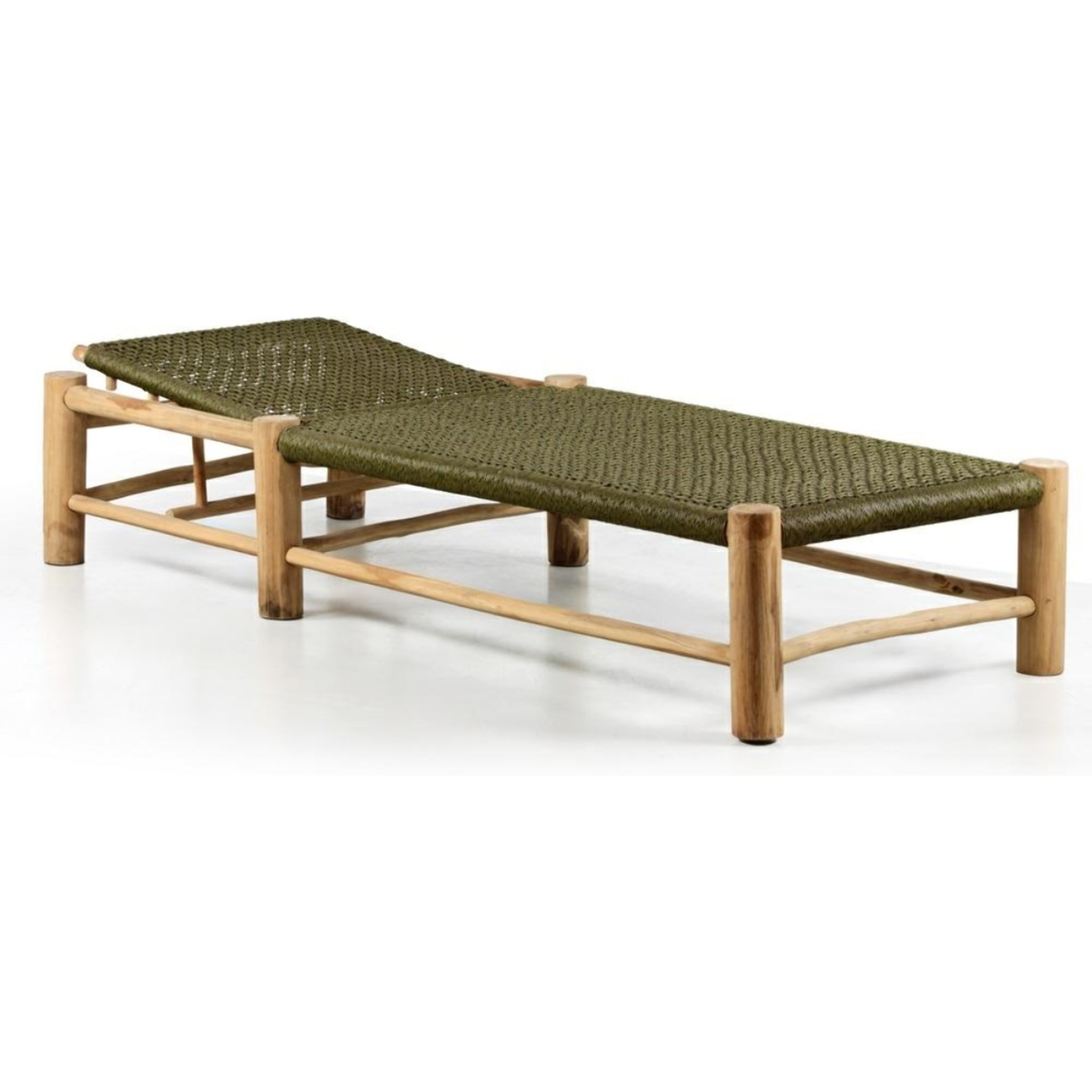 Lettino da giardino reclinabile in teak e corda verde - Terra