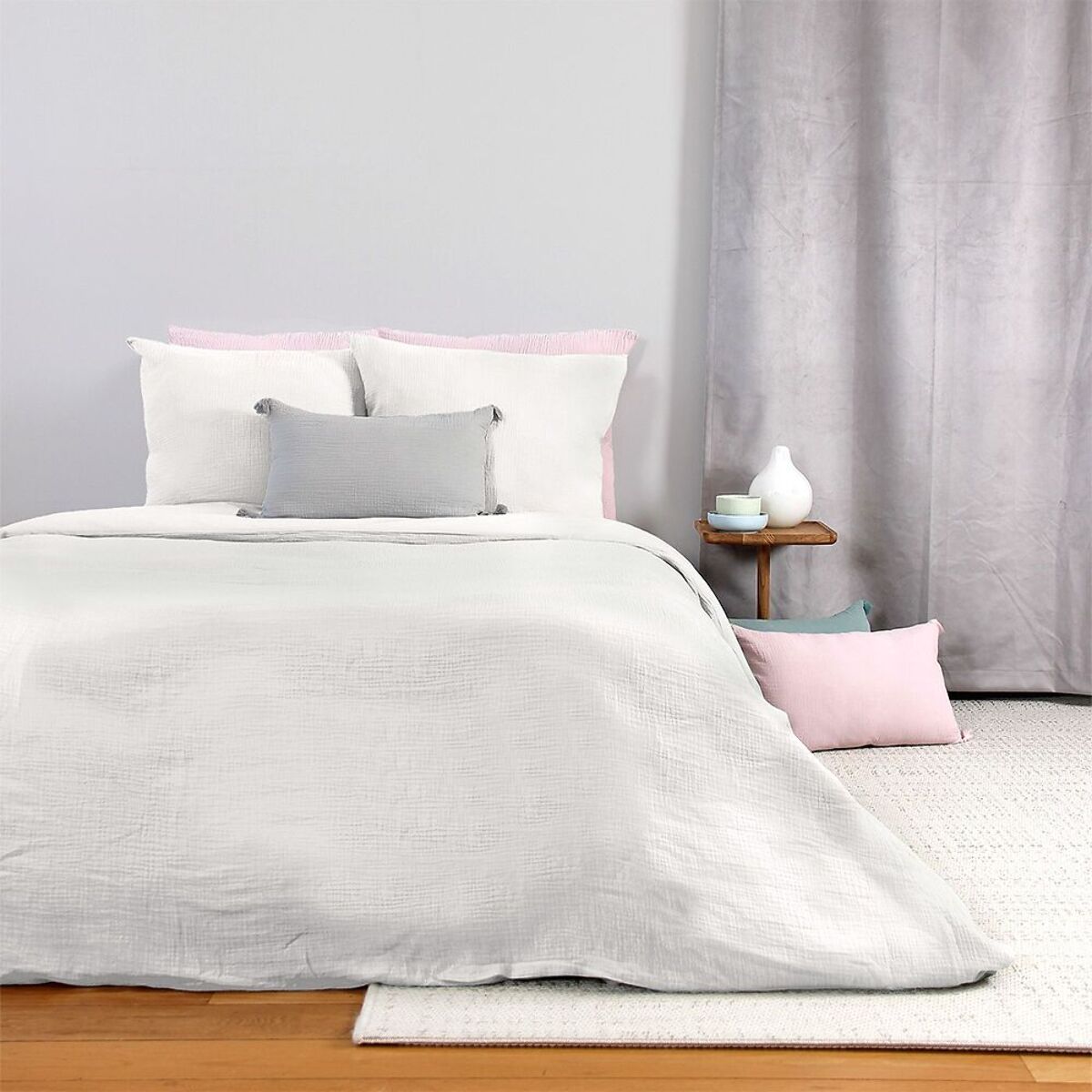 Parure housse de couette gaze de coton blanc