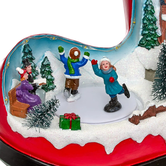 Village de Noël lumineux botte animé et musical 12 LED à piles