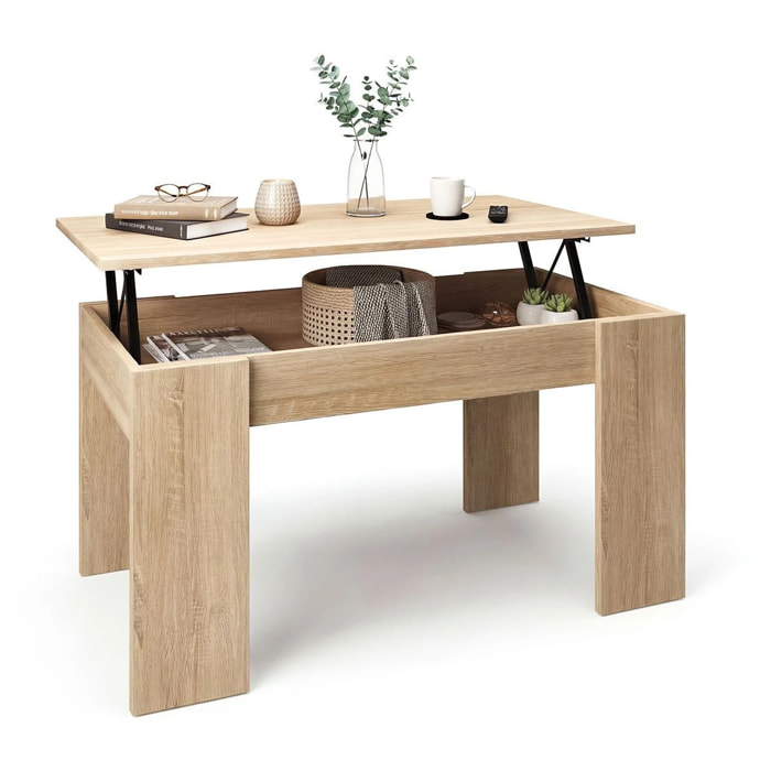 Mesa de centro elevable con almacenaje en roble canadian 90x43-53 cm Norak Roble Canadian
