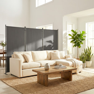 Paravent 260x180cm séparateur de pièce brise vue autoportant métal polyester gris