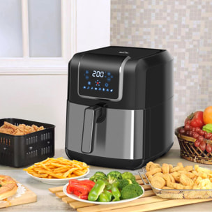 Friteuse à air 1700W 6,5L - air fryer multifonction 8 programmes - température réglable - timer 60 min. - gris noir