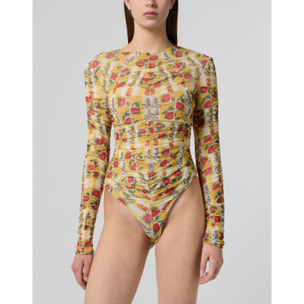 PHILIPP PLEIN Wrinkled Tulle Bodysuit Gelato