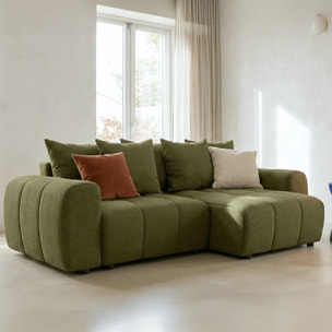Canapé d'angle convertible réversible 4 places avec coffre de rangement en tissu chenille - RIVOLI