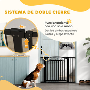 Barrera para Perros Puerta para Perros con Ancho Ajustable 76-104 cm Barrera de Seguridad para Perros con 2 Extensiones y Doble Bloqueo para Escaleras y Puertas Negro