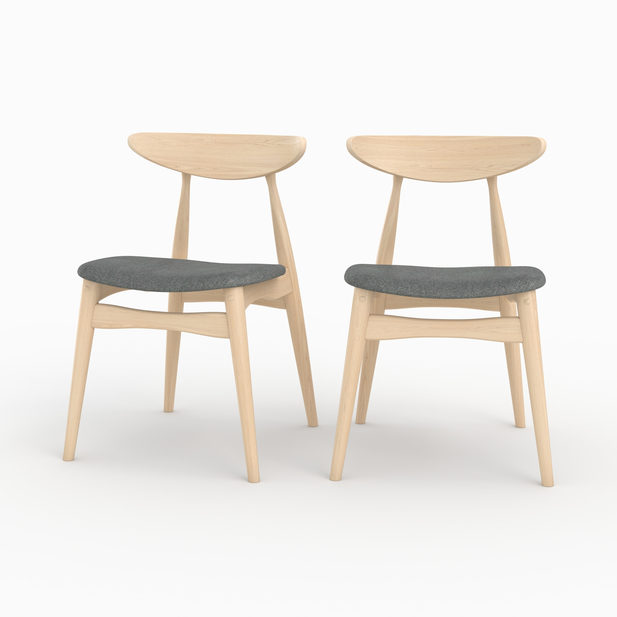 Lot de 2 chaises en tissu gris et bois d'hévéa - Josette