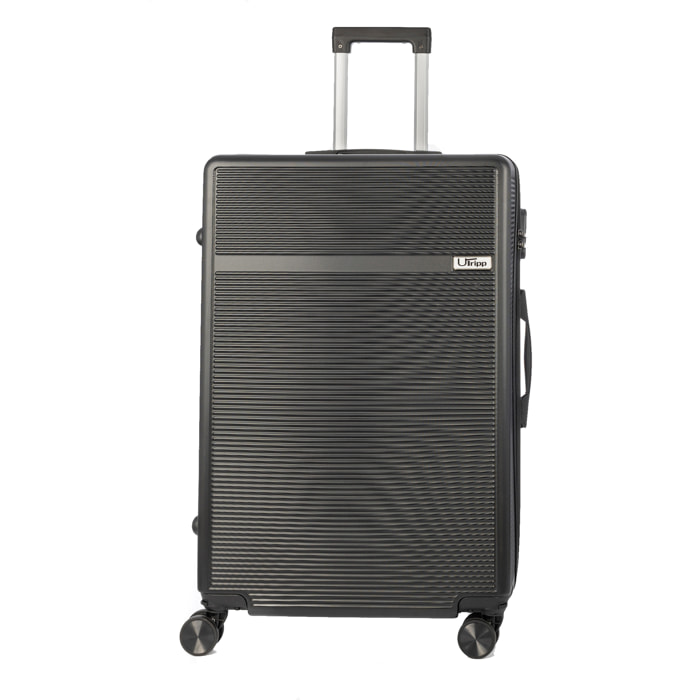 DAM Valigia grande volume trolley rigida ultraleggera, in ABS ad alta resistenza. Chiusura numerica e 4 ruote doppie rimovibili e girevoli a 360°. 50x29x76 Cm. Colore: Nero