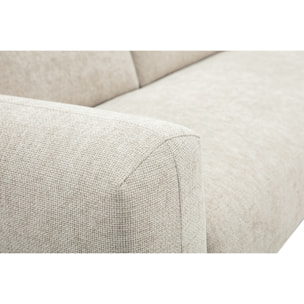 Canapé d'angle droit 3 places avec têtières ajustables en tissu effet velours texturé beige et bois clair HORACIO