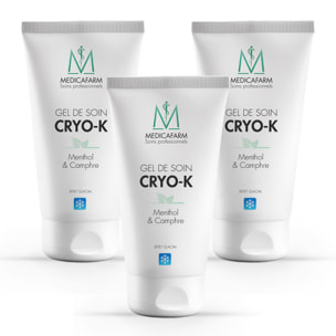 MEDICAFARM - Gel de soin Cryo-K - Gel de Soin "effet froid intense" - Menthol & Camphre - Sans paraben - Lot de 3 tubes 125 ml