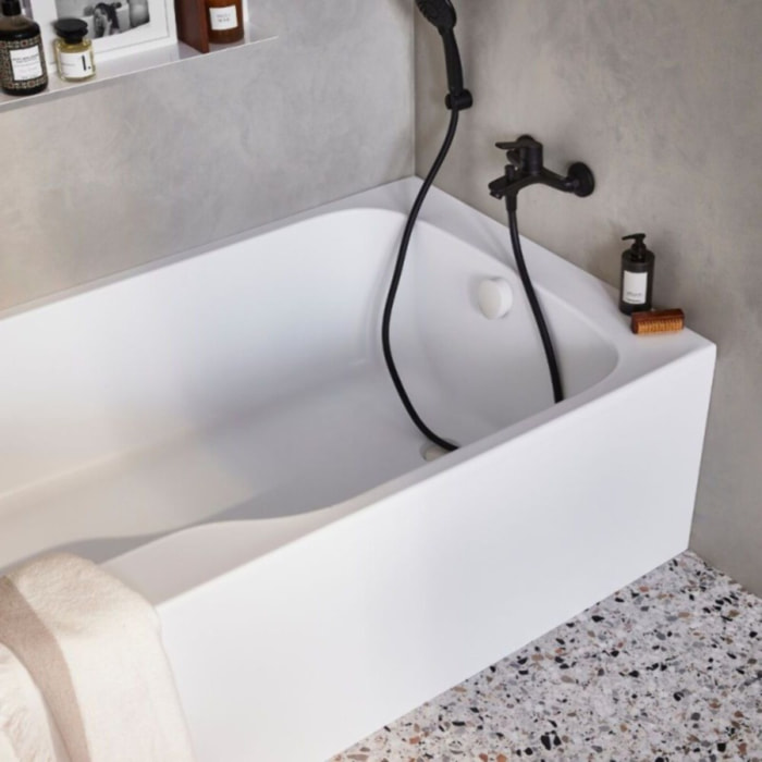 Baignoire bain douche Malice antidérapante + tablier niche + pare bain 160 x 85 cm version droite