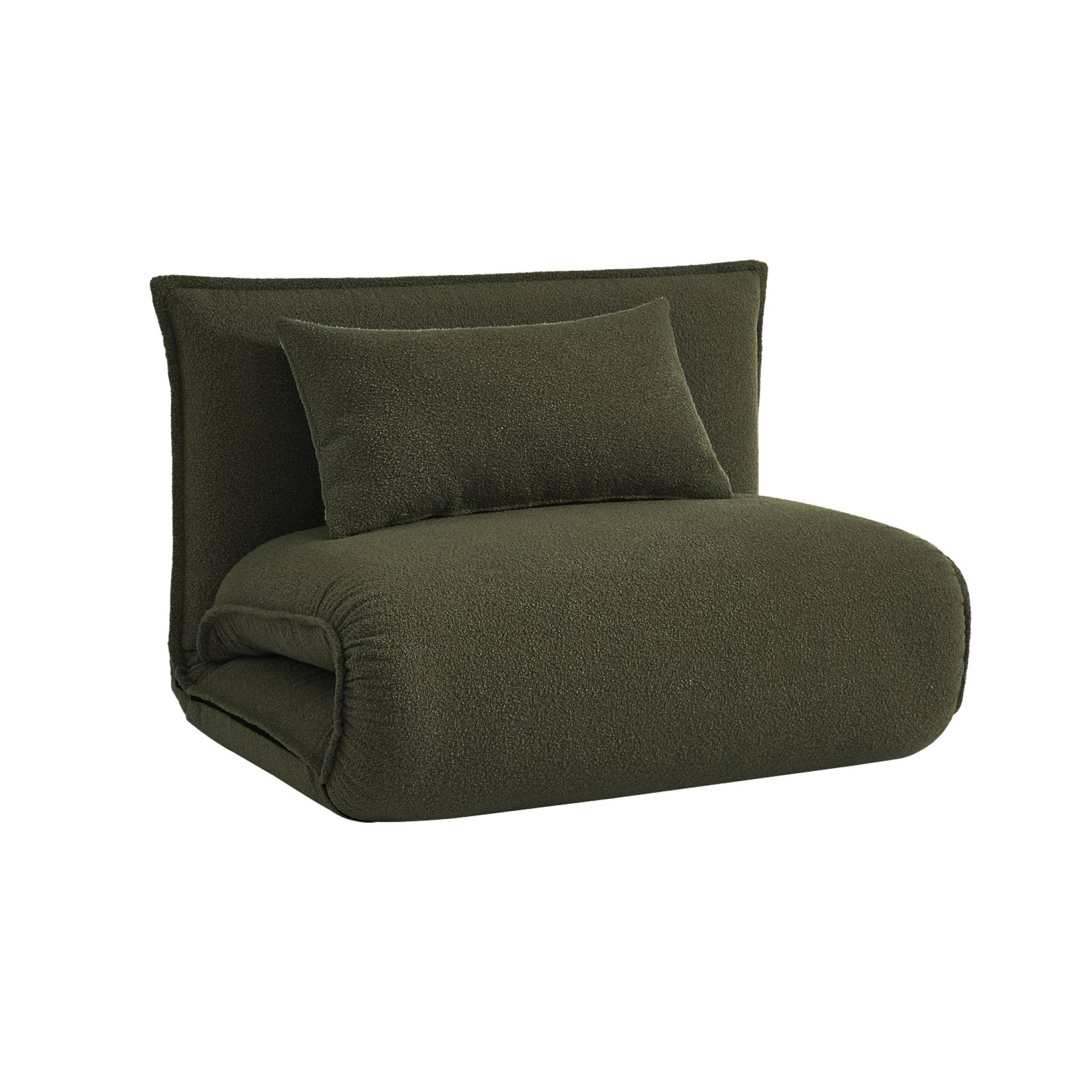 Chauffeuse convertible 1 place en bouclette texturée kaki L 99 x P 80 x  H 66 cm - Fleeep