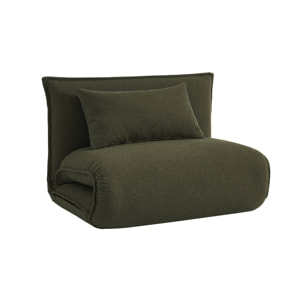 Chauffeuse convertible 1 place en bouclette texturée kaki L 99 x P 80 x  H 66 cm - Fleeep