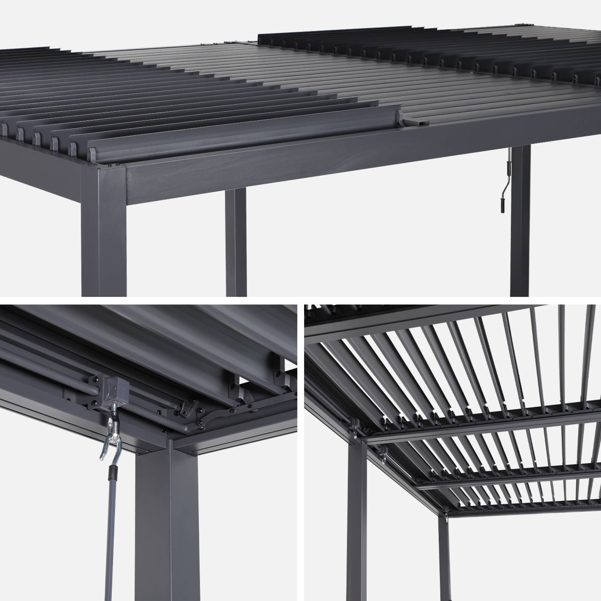 Pergola bioclimatique anthracite. aluminium et acier. 3x6m. lames orientables