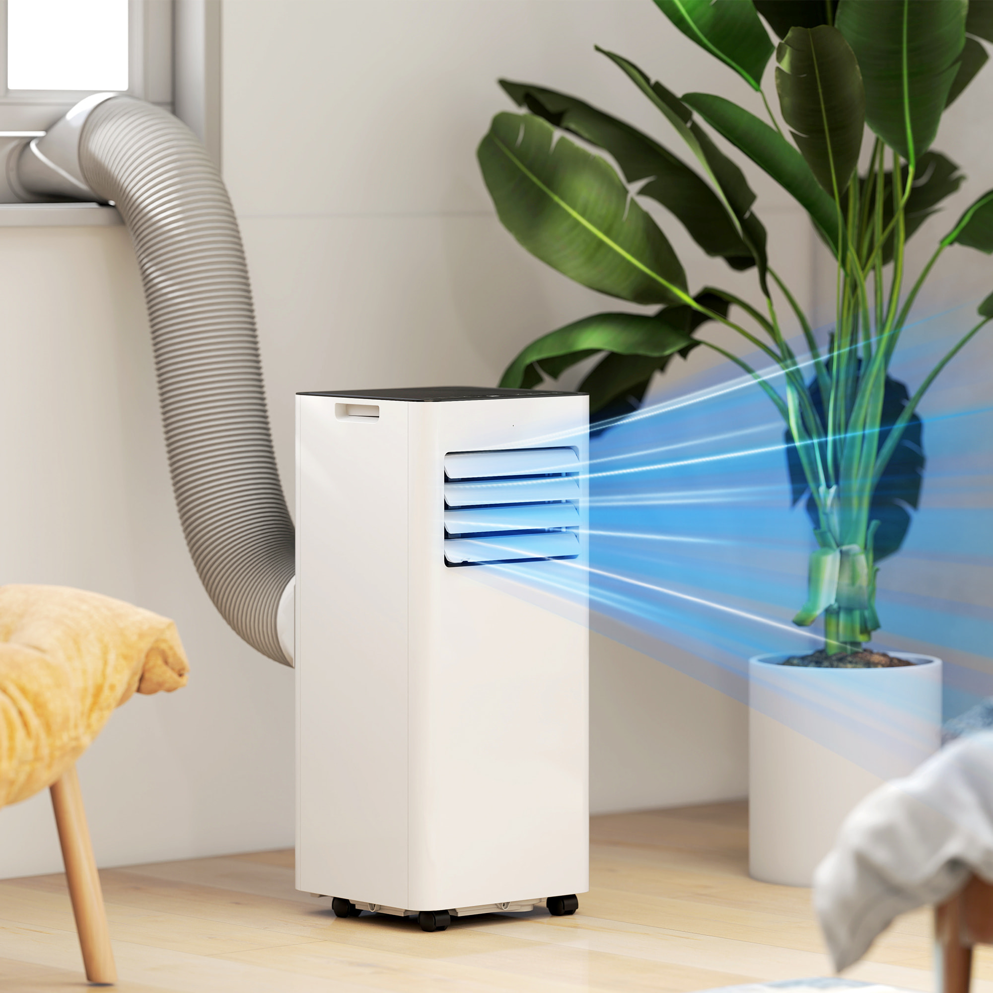 Climatiseur mobile 7000BTU 3 en 1 refroidissement ventilateur déshumidificateur télécommande kit d'évacution inclus blanc