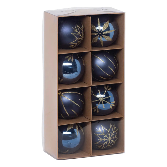 Boules de Noël "Colorama de Noël" lot de 8 en plastique recyclé D8cm bleu doré