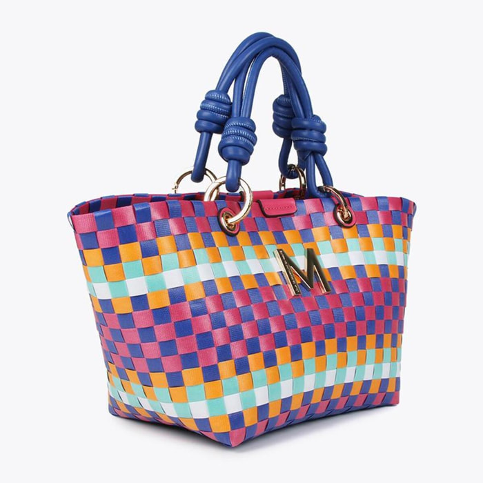 Borsa a cesta piccola intrecciata multicolore