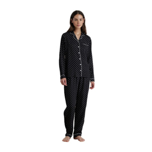 Pigiama donna in viscosa top a taglio uomo e pantalone lungo articolo pois Noidinotte