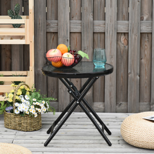 Mesa de Cristal Redonda Plegable con Hebilla de Seguridad Jardín Ø45 cm Negro