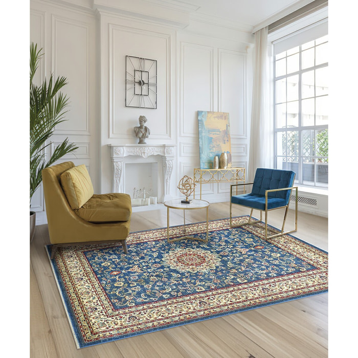 Tappeto Stile Persiano Disegno Medaglione Blu