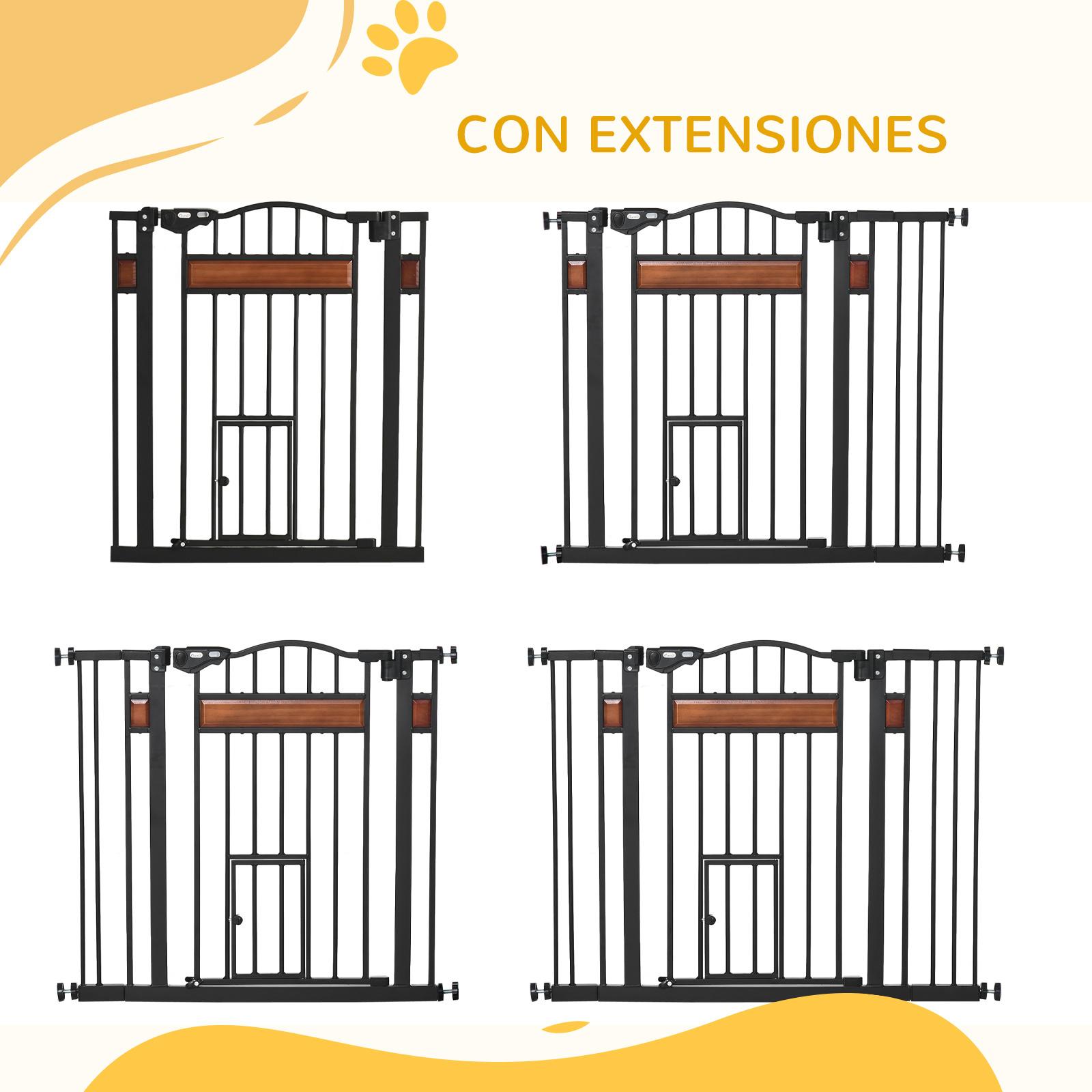 Barrera de Seguridad Perros para Puertas y Escaleras 74-105 cm con 2 Extensiones