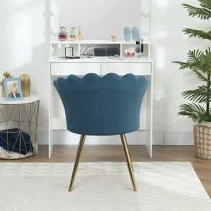 Chaise coquillage chaise design pieds métal dorés effilés velours bleu
