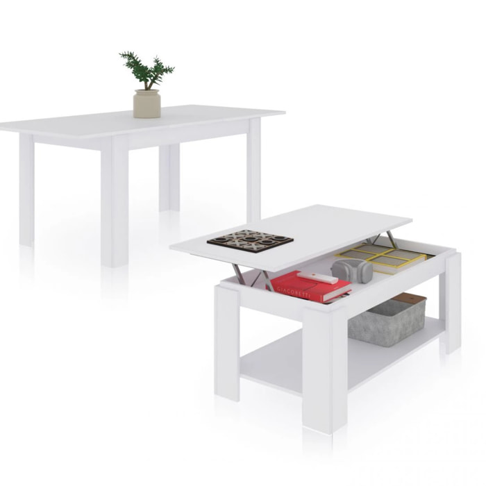 Pack mesa de comedor 123 y mesa de centro Lya Blanco Artik (Blanco Mate)