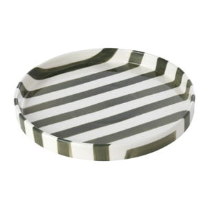 J-Line Assiette lignée - grès - vert olive/blanc - small - set de 6