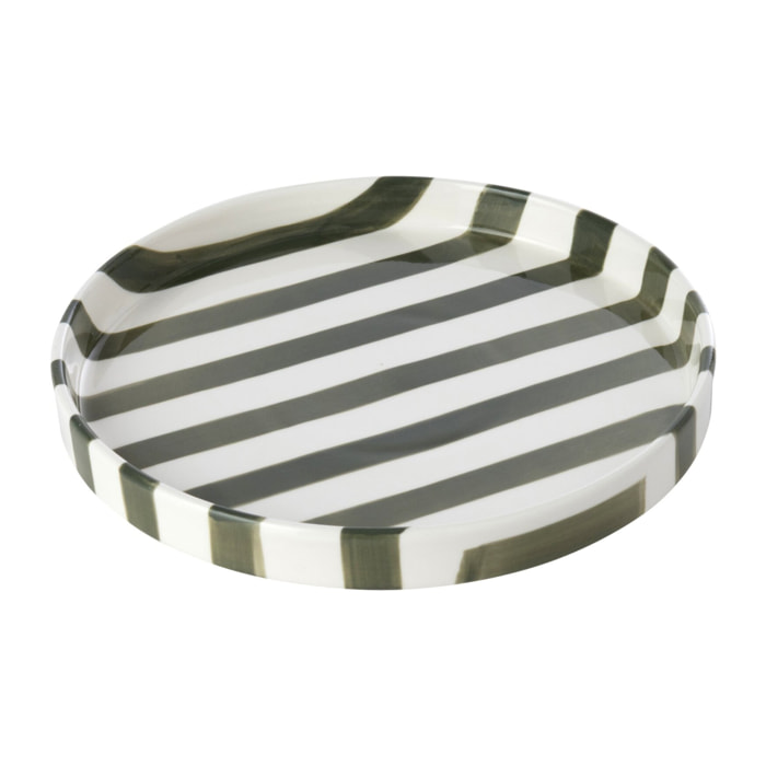 J-Line Assiette lignée - grès - vert olive/blanc - small - set de 6