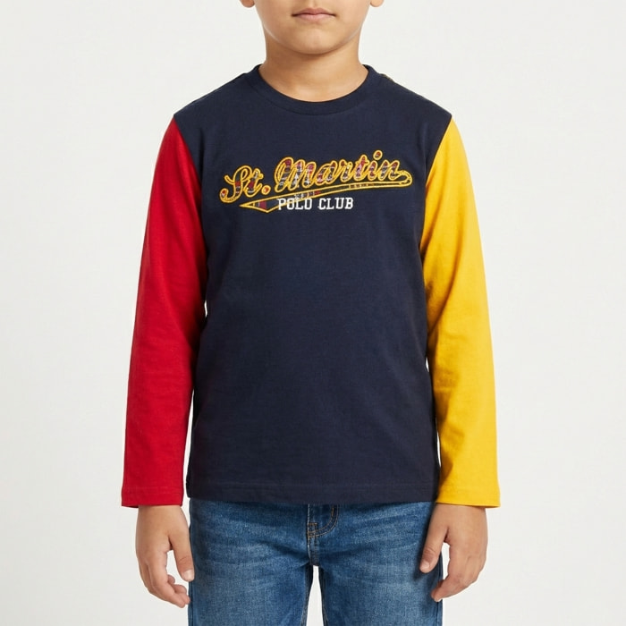 T-shirt manica lunga con stampa logo Polo Club St Martin Blu