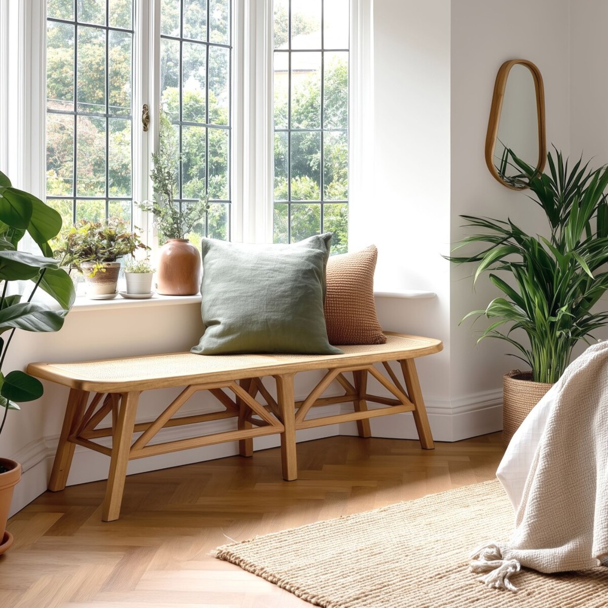 AMY - Banc 2 places en bois de mindi et rotin naturel AMY