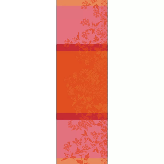 Chemin de table pur lin motif jacquard rose Ombelles rose