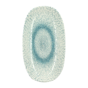 Lot de 6 assiettes ovales en porcelaine blanche et bleue 23,5cm AQUA