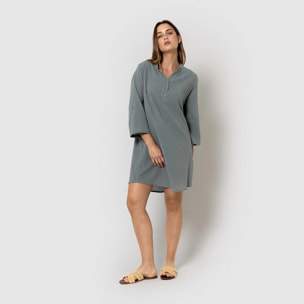 Vestido corto algodón liso índigo