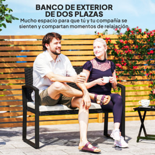 Banco de Jardín de Ratán Sintético de 2 Plazas Banco de Exterior con Cojín y Reposabrazos Carga 240 kg para Terraza Patio 103x58x78 cm Negro y Beige
