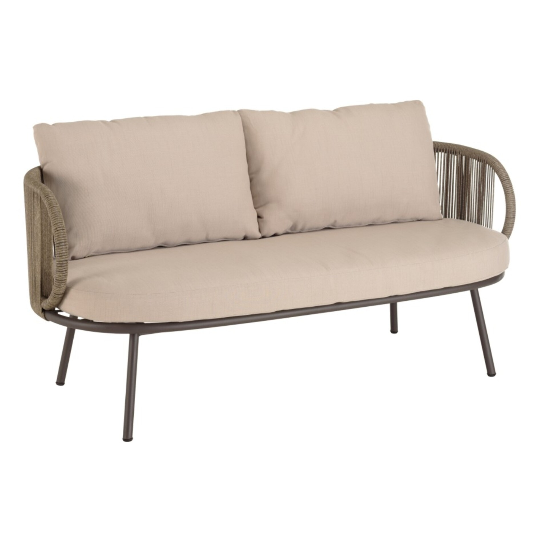 VICK - Salon de jardin 4 places en acier et cordage synthétique taupe