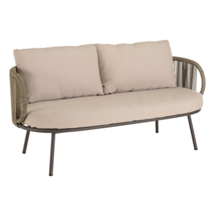 VICK - Salon de jardin 4 places en acier et cordage synthétique taupe