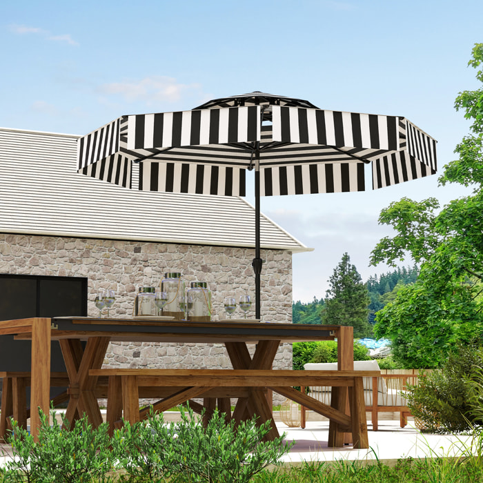 Sombrilla Terraza Exterior Ø263 cm Sombrilla de Jardín con Ángulo Ajustable y Manivela Protección UV30+ Parasol para Patio Terraza Negro y Blanco