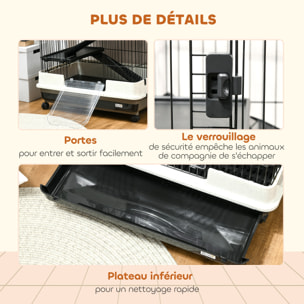 Cage pour cochons d'Inde chinchilla rongeur sur roulettes - 5 étages, 3 portes, plateau déjection - noir gris
