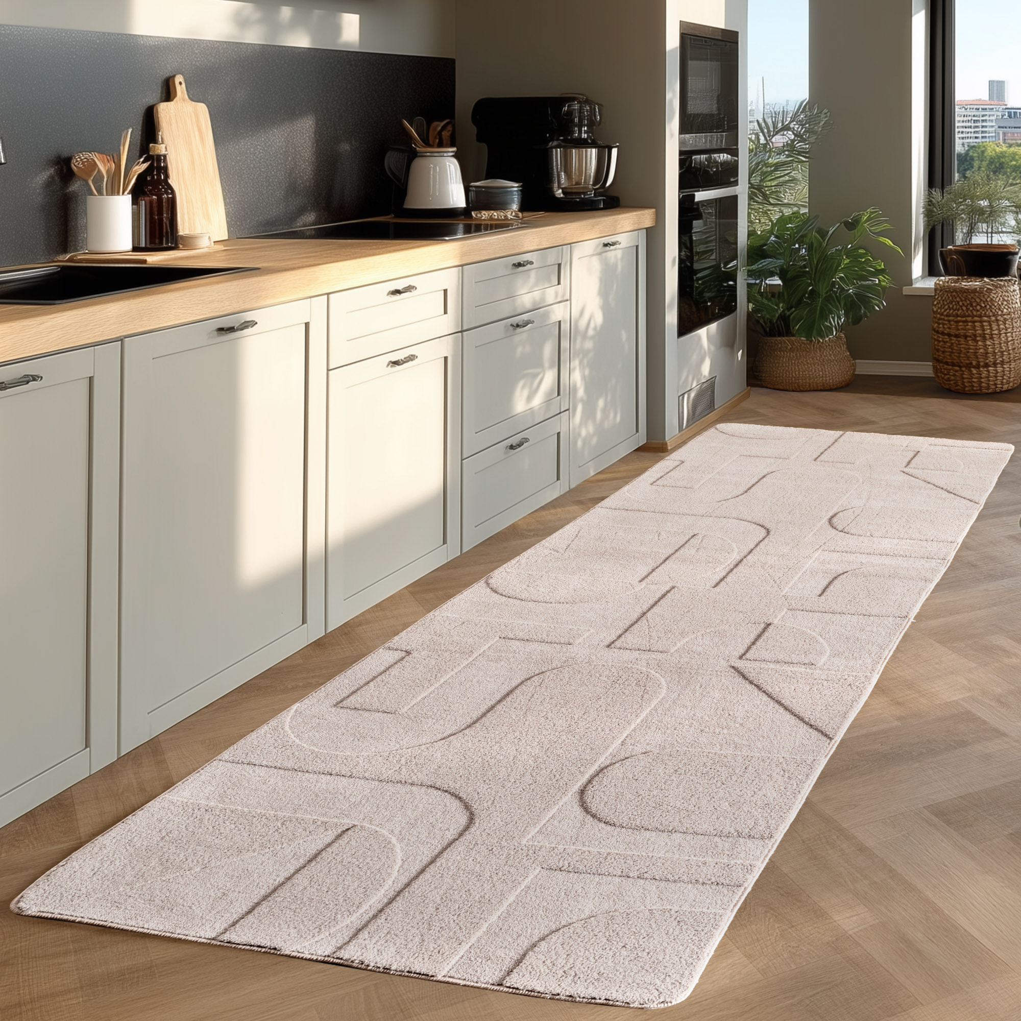 LENNY - Tapis de salon creme au design artistique