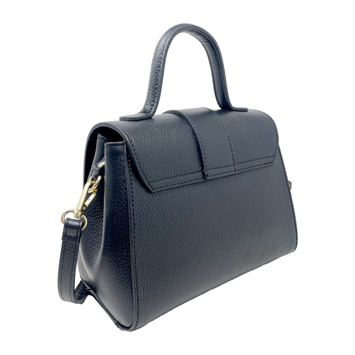 Chicca Borse - Borsa a Mano Donna in Vera Pelle - Colore Nero