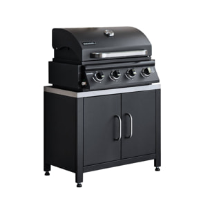 Barbecue à gaz avec 4 brûleurs à poser avec récupérateur de graisse + Meuble de cuisine extérieure en acier L80cm