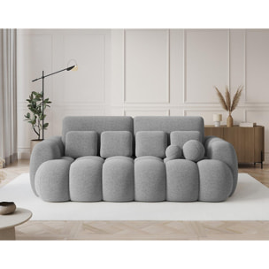 Dorian - Canapé droit 3 places convertible avec coffre en tissu bouclette - Gris clair